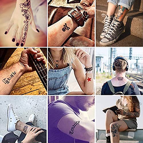Temporary Tattoo Kit With 5 Colors Fruity Ink And 64 Patterns Adhesive Stencils, Semi Permanent Tattoo Inkbox Similar To Cones For Adult/Kids Body Makers, Classical Black/Red/Green/Purple/Blue As Diy Tattoos And Ideal Gift #TOP6