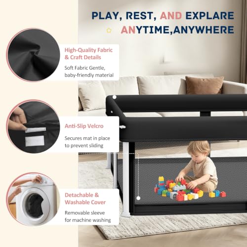 Image of TOREVSIOR Foldable Baby Playpen with Mat, 50 inchx50 inch Collapsible Play Pen for Babies and Toddlers, Indoor & Outdoor Kids Safety Play Pen, Portable Play Yard, Foldable Baby Playpen with 50 Ocean Balls