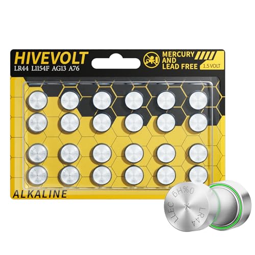 HIVEVOLT AG13 LR44 Batteries 24 Count, L1154F A76 357 303 SR44 Premium Alkaline Battery 1.5V Button Coin Cell