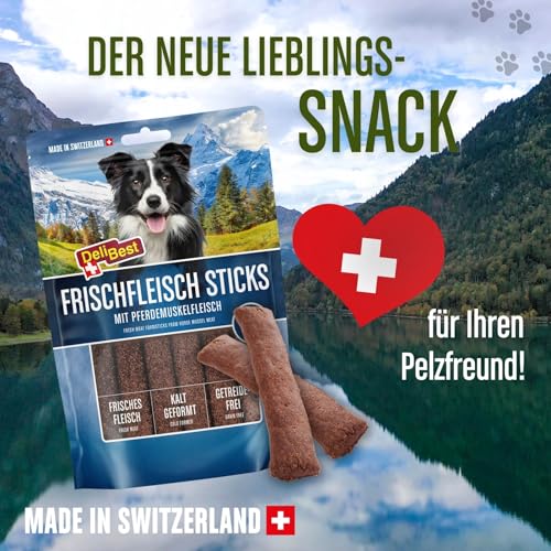 DeliBest Premium Pferdefleisch Sticks I Hundeleckerli mit wertvollen Inhaltsstoffen ist leicht verdaulich I kalt geformt - sehr schmackhafter Hunde Snack aus frischem Fleisch