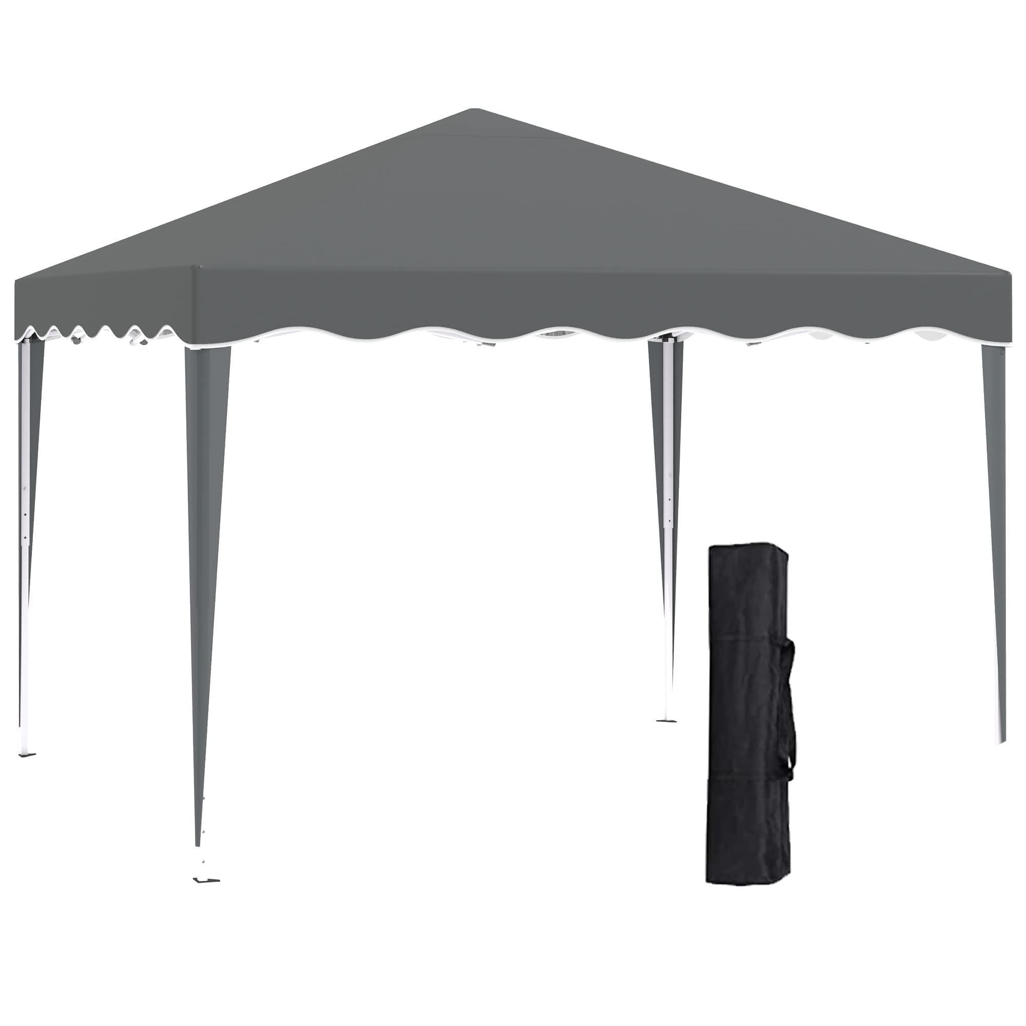 Outsunny 3x3(m) Pop Up Gazebo, Foldable Party Tent with Wave Edge and Carry Bag, Height Adjustable Festival Camping Canopy for Garden Outdoor, Grey