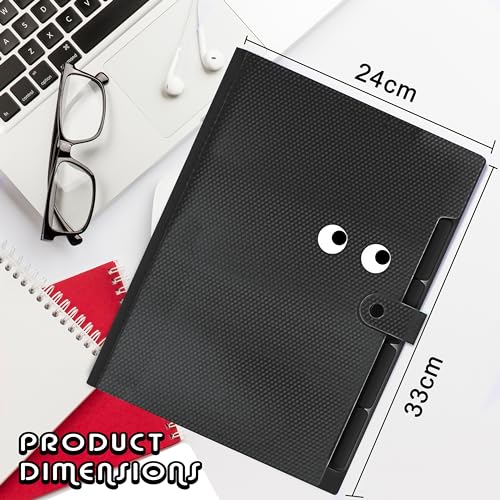 Image of NISUN 5 Pocket Expanding File Folder, Letter Size, Black | Fun Sticky Labels, Accordion File Organizer, Portable, For School & Office