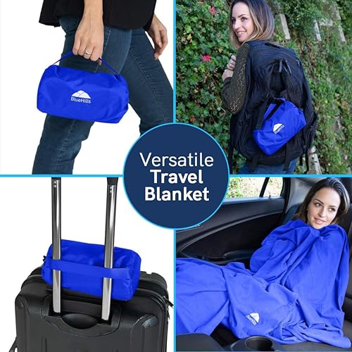 Image of BlueHills Ultra Compact Travel Blanket 2 Pack Large Soft Cozy Portable Blanket with Carry Case and for Flight Airplane Car Layover Camping Hotel Blue C205-2PK-Royal