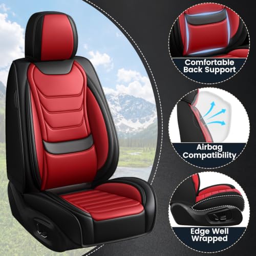 Image of Car Seat Covers Custom Fit Kia Telluride 2020-2026, Waterproof Nappa Leather Car Seat Protector, Breathable Car Seat Cushion, Seat Covers for Car(2 Seats Standard /Black&Red)