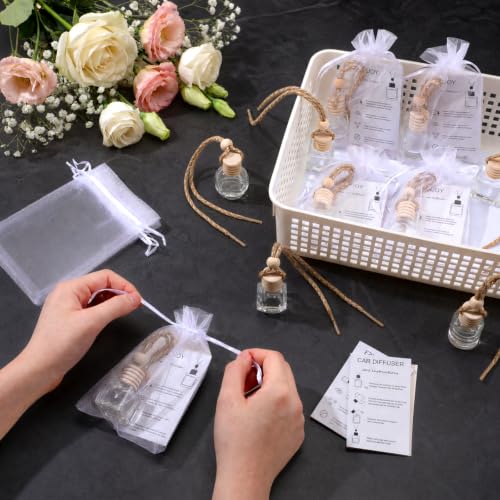 Image of Boao 10 Sets Hanging Car Air Freshener Diffuser Bottles Empty Bulk with Car Diffuser Instruction Cards Organza Bags Glass Refillable Essential Oil Fragrance Aromatherapy Pendant (5 Shapes)