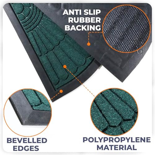 Image of Heavy Duty Half Round Doormat for Outdoor Entrance - Waterproof Low-Profile Rubber Backed Welcome Mat with Anti-Slip Grip & Dirt Trapping Design Front Door Rug (Green, 45 x 75 CM)