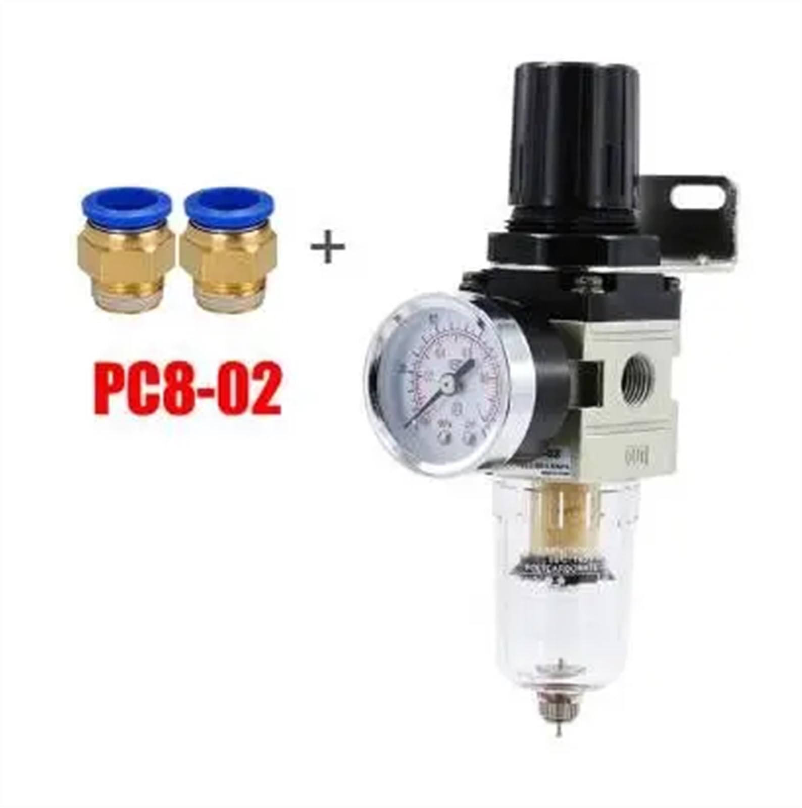 AW2000-02 Pneumatico 1/4 BSPT Regolatore di pressione del filtro 'aria Combo Piggyback Filtro del compressore for utensili pneumatici con manometro(8mm Fittings)