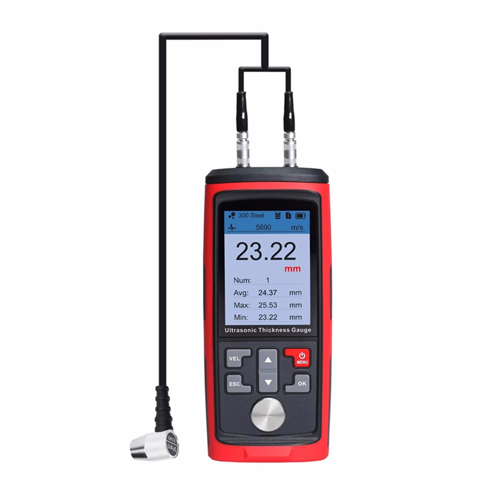 Medidor de espesor ultrasónico 1500 datos, 1,0-300 mm, ±0,5% precisión, con software for PC for medición soldaduras en tanques y tuberías Con calibración automática