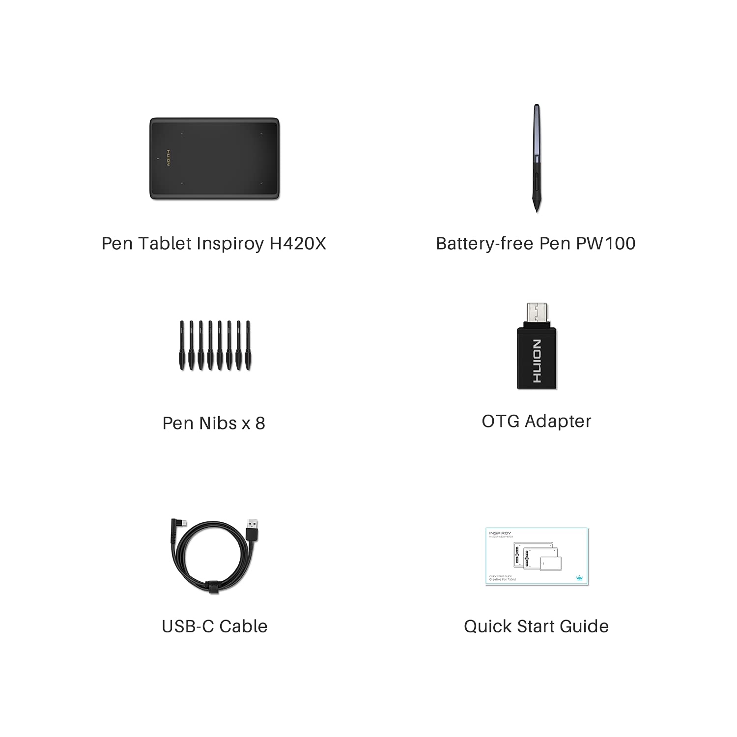HUION Inspiroy H420X tablet graficzny 8192 poziomów ciśnienia bez baterii kompatybilny z Chromebookiem Windows Mac Android