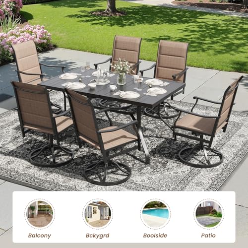 Image of Soohow Patio Dining Set for 6, 7-Piece Outdoor Dining Table and Chairs Set, 6 x Swivel Outdoor Chairs with Paded Textilene and 60 inchx35 inch Patio Table with 1.57 inch Umbrella Hole for Poolside, Backyard