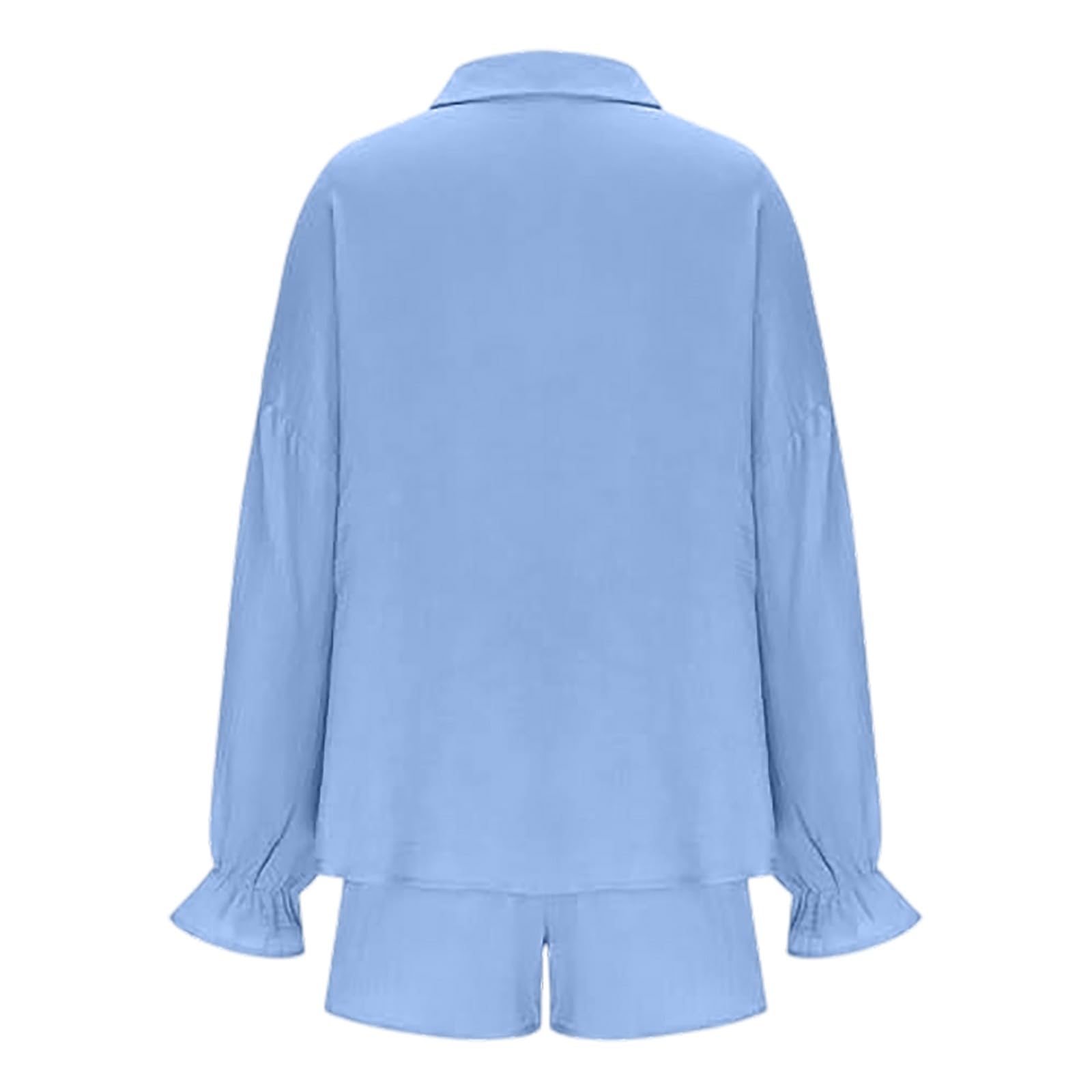 Lässiges, knittriges Langarmhemd und hochgeschnittene Shorts – modisches -Zweiteiler-Outfit # L