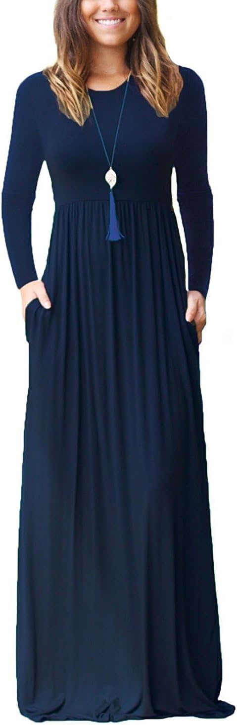 EUOVMY Women's Long Sleeve Loose Maxi Dresses Casual Long Dresses with Pockets