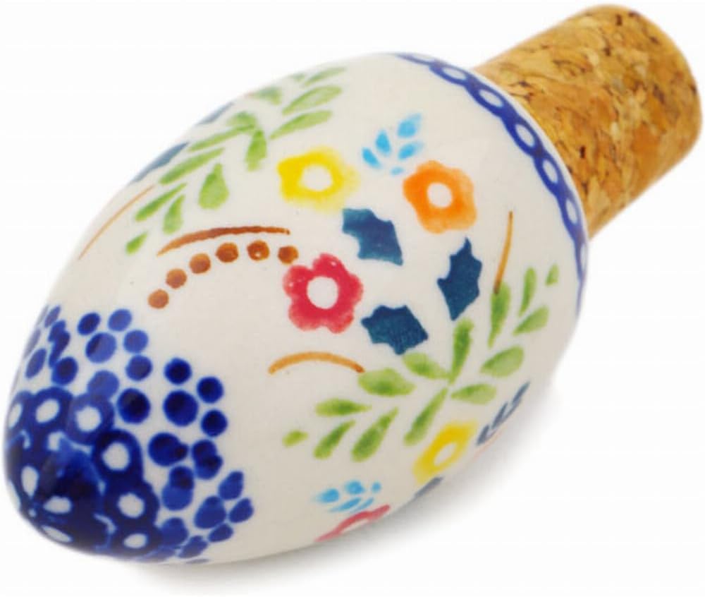 Polmedia Polish Pottery Bottle Stopper UNIKAT - Rainbow Delight Pattern Handmade in Boleslawiec Poland + Certificate of Authenticity