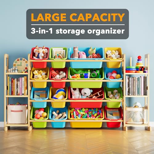 Image of SpaceAid Toy Storage Organizer with 6 Shelves and 16 Bins, Toy Organizers Storage Bookshelf, Kids Bin Shelf Toys Box Bookcase for Bedroom Playroom Organization Room Decor, Multi-Colored