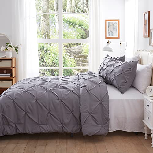 Nexhome Queen Comforter Sets Pintuck Gray Comforter Set Soft Pinch Pleat Microfiber Lightweight Down Alternative All Season 3 Pieces Bedding Comforters & Sets（1 Comforter 2 Pillow Shams） #TOP3