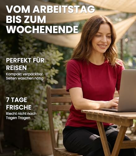 Merino.tech 100% Merino Shirt Damen Wandern - Merinowolle Tshirt Damen Kurzarm - Sport Thermo Unterhemd - Natürlich Weich Unterwäsche (Medium, Dark Teal Crewneck)