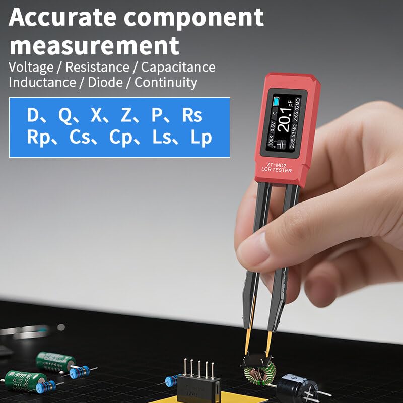 LCR Meter, Xiangtat ZT-MD2 10KHz LCR Meter Tweezer with 0.5% Accuracy, Digital Multimeter Tester with OLED Display, Tester for SMD, ESR, Resistor, Capacitor, Inductance, Voltage, Frequency, Diode