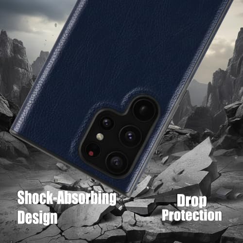 Image of Leather Case for Samsung Galaxy S20 Ultra Premium Protective Stylish Slim Cover with Shockproof Raised Edges Blue
