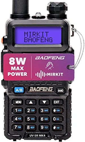 Mirkit Ham Radio Baofeng UV-5R MK4 8 Watt Max Power Two Way Radio with 1800 mAh Li-Ion Battery Pack and Mirkit Lanyard for Your Baofeng Radio and Mirkit Software for Walkie Talkie