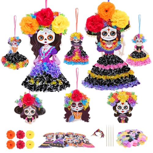 Fennoral 8 Pack Day of The Dead Poke in Art for Kids Make You Own Day of The Dead Craft Kits DIY Poke EVA Foam Sugar Skull for Classroom Art Activity Dia De Los Muertos Halloween Decoration