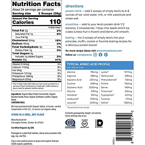 Tera's Whey Organic Protein, Bourbon Vanilla, 24 oz - Image 3