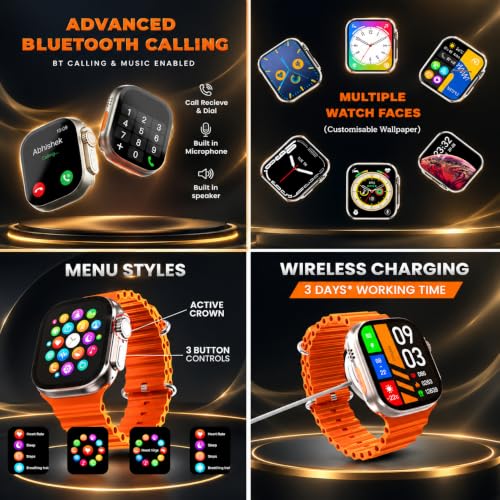 Image of T900 Ultra Big Smart Watch | Bluetooth Calling Smartwatch | Large Display Fitness Watch with Heart Rate Monitor, Sports Modes & Notifications (Orange)