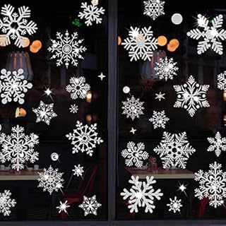 HBell Christmas Snowflake Stickers,110Pcs Reusable Christmas Window Stickers,Static Self Clings PVC Snowflakes Window Clings for Xmas Home/Shop Decorations Winter Party Supplies Ornaments (White)