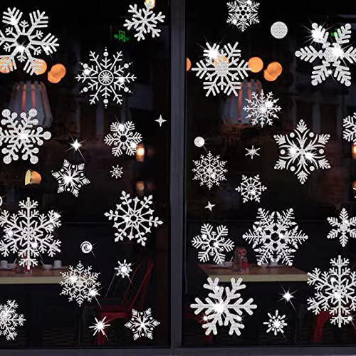 HBell Christmas Snowflake Stickers,110Pcs Reusable Christmas Window Stickers,Static Self Clings PVC Snowflakes Window Clings for Xmas Home/Shop Decorations Winter Party Supplies Ornaments (White)
