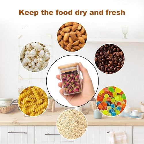 Image of ANKUL - Square Borosilicate Glass Jar with Bamboo Lid Set of 4 (230 ml Each) - Ribbed Glass Jar for Kitchen Storage & Meal Prep | Durable Airtight Containers, 230 ML, Square, Set of 4