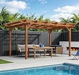 SENPUST 12' x 10' Outdoor Wood Pergola, Wooden Pergola Grape Trellis, Perfect for Climbing Plant Support, Garden, Terrace, Backyard, Deck, Brown