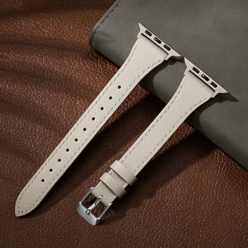 Charlam Compatible with Apple Watch Bands for Women 41mm 40mm 38mm 42mm 44mm 45mm 46mm, Top Grain Soft Leather Bands for Slim Wristband for iWatch SE, Series 11 10 9 8 7 6 5 4 3 2 1, Beige by Charlam - Used condition - Image 5