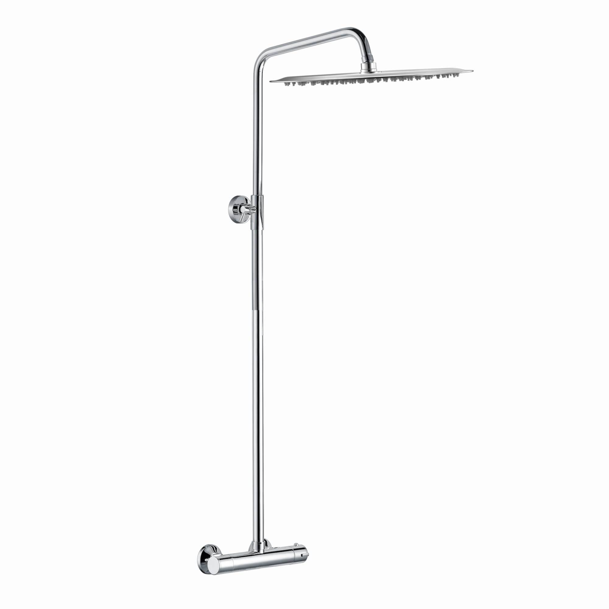 Enki Chrome Dune, Sh0218, Thermostatic Bar Shower Set Single Outlet With Ultra Slim 400Mm Overhead Shower,