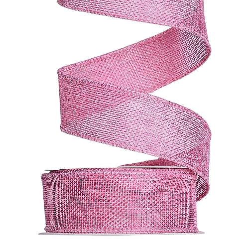 Ribest Burlap Pink Wired Ribbon, 1 1/2 in 10 Yd