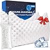 Cooling Side Sleeper Pillow for Neck and Shoulder, Luxury Shredded Memory Foam Curved Bed Pillows for Sleeping Set of 2- Adjustable King Size- Washable Cover Crescent White