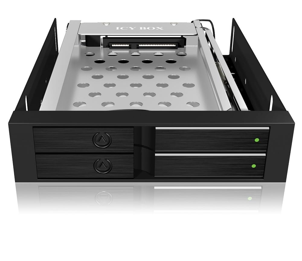 ICY BOX Dual HDD & SSD wymienna ramka, 2 x 2,5 cala w 1 x 3,5 cala z drzwiami przednimi, SATA, metal, czarny