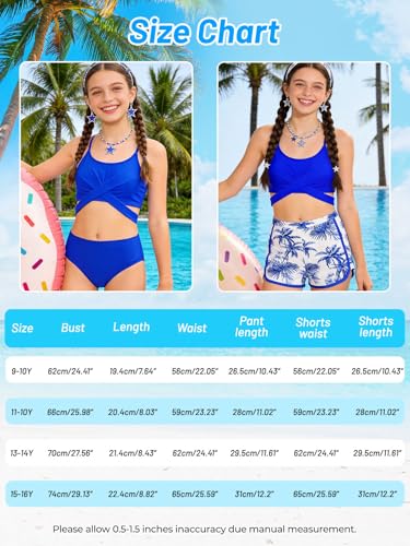 Image of Girl's 3 Piece Bikini Set Cross Strap Swimsuits for Girls Bathing Suit with Shorts Teen Swimwear Swimming Suit
