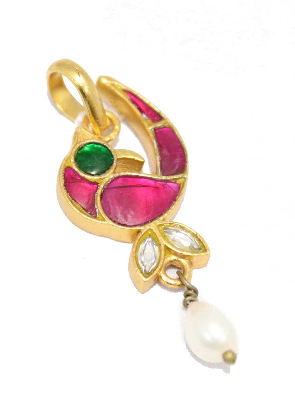 PH Artistic Traditional Pendant 925 Sterling Silver gold plated parrot shape zircon stone