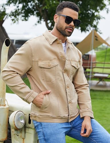 Image of Bindefon Denim Jackets for Men Trucker Jean Jacket Unlined Coats Spring Fall Outfits