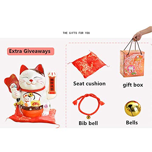 XIZHI 10 Inch Lucky Fortune Cat with Waving Arm Gold Operated Chinese Feng Shui Deoration Lucky Cat for Shops, Restaurants, Living Room