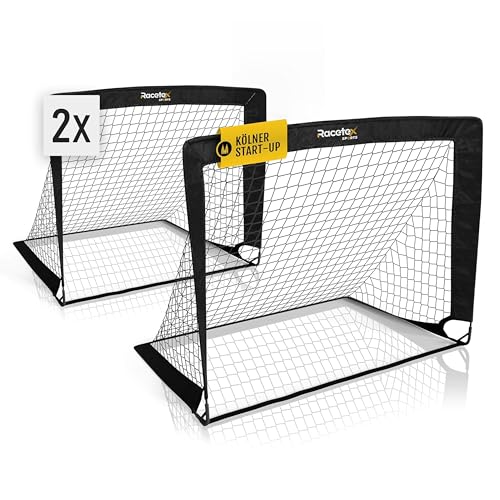Racetex 2er Fußballtor Kinder Set - Fußball Tore inkl. nützlicher Tasche zum Transportieren - Version mit verstärkten Glasfaserstangen - Fussballtore für den Garten oder Park (Schwarz)