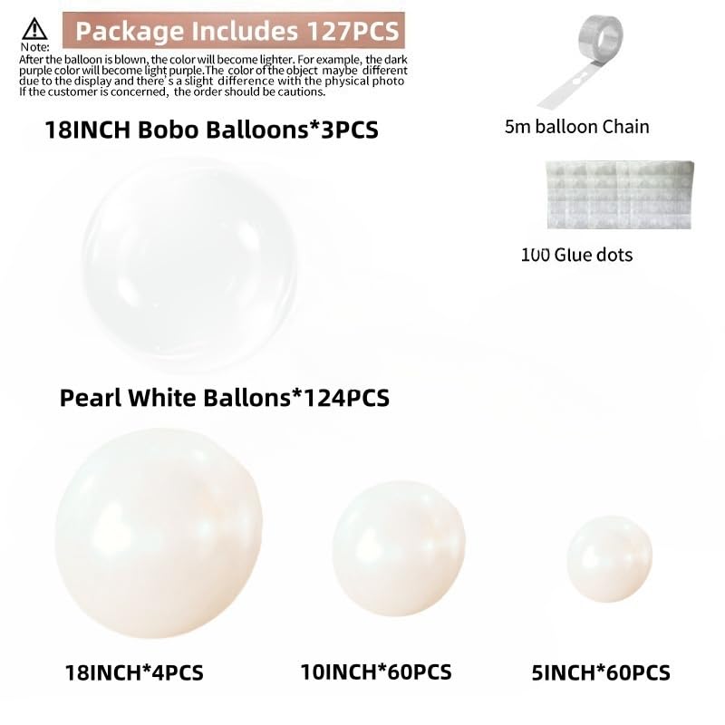 Image of Pearl White Balloon Garland 127PCS Transparent Bobo Balloon Arch for Birthday Wedding Engagements Graduation Baby Shower Anniversary Party Decorations