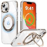 iPhone 13 / iPhone 14 用 ケース 多機能360度回転スタンド 縦横両用 マグネット搭載 MagSafe対応 滑り止めドット模様 OURJOY スマホケース アイフォン13 / アイフォン14 クリア リング カバー 軽量 米軍規格 耐衝撃 ワイアレス充電対応 滑り止め新構造 手持ち撮影 安定性・デザートチタニウム