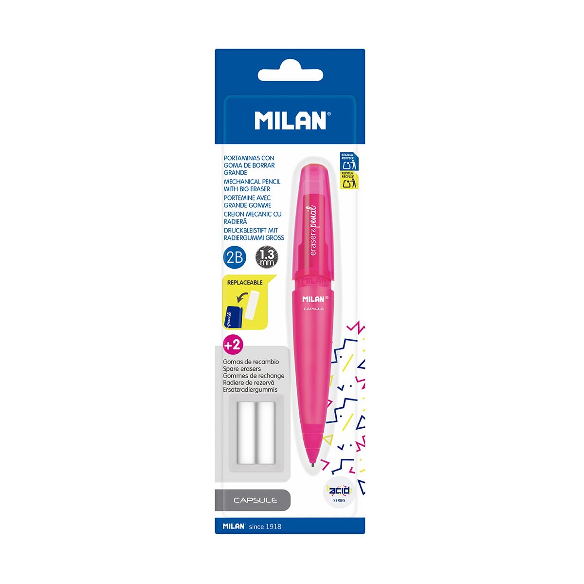 PORTAMINAS MILAN COMPACT SUNSET 0,7 MM CON GOMA DE BORRAR COLORES SURTIDOS