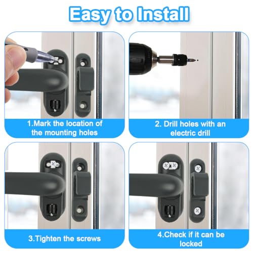 Image of HASTHIP Aluminum Alloy Casement Window Lock Kit with Left Handle Replacement Aluminium Window Handle (Grey Pack of 1)