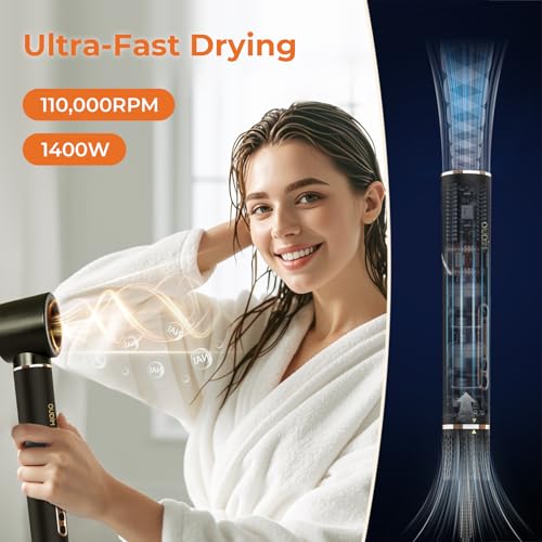 OUDIM 6-in-1 Multi-Functional Hot Air Comb, Interchangeable Brush Head, Negative Ion Hair Dryer Brush and Styler, Brushless Motor with 110000 RPM High-Speed, Rapid Drying, Storage Bag. — view 4