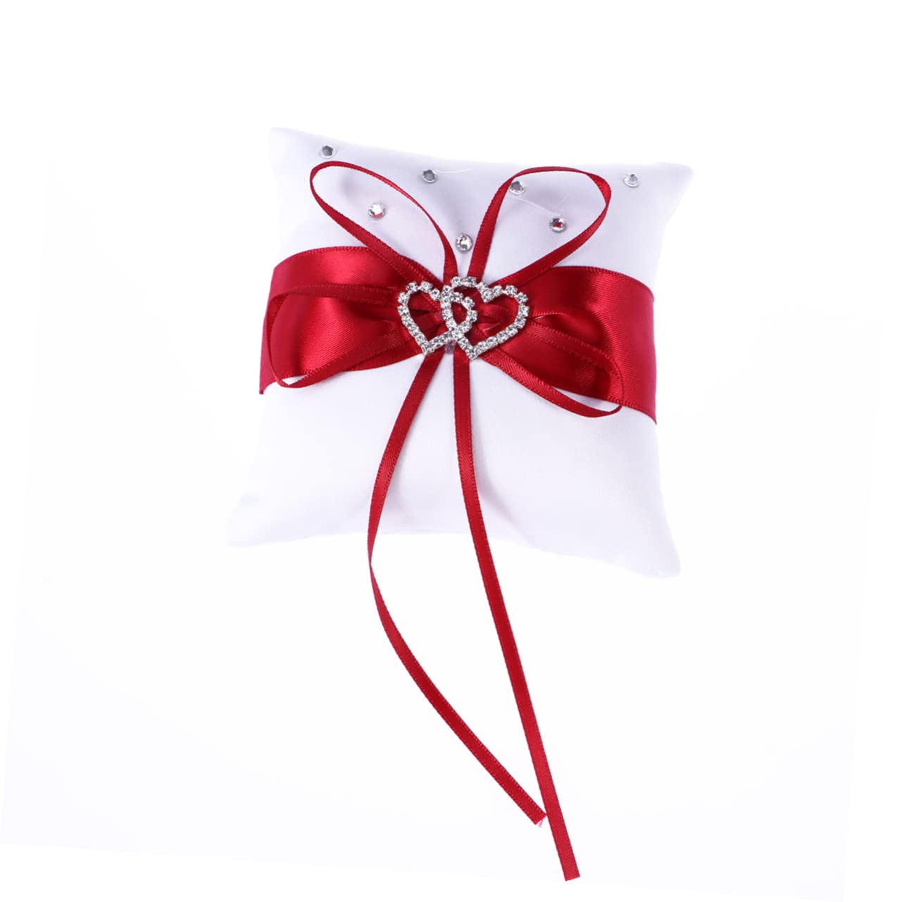 PRETYZOOM Wedding Ring Pillow Heart Shape Ring Pillow Rhinestones for Wedding Ceremony 20 x 20 Cm