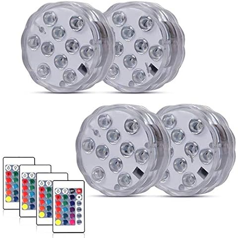 Submersible LED Lights with Remote Control,Christmas Decoration Light Waterproof RGB Changing Lights for Pond Pool Fountain Aquarium Vase Hot Tub Bathtub Event Party and Home Decor (4pack Colorful) Cover