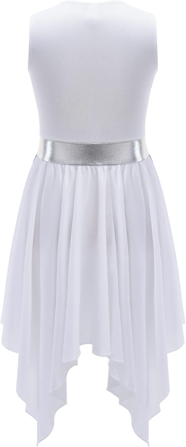 Praise Dance Dress for Girls Sleeveless Metallic Worship Dance Overlays Tunics Liturgical Dancewear