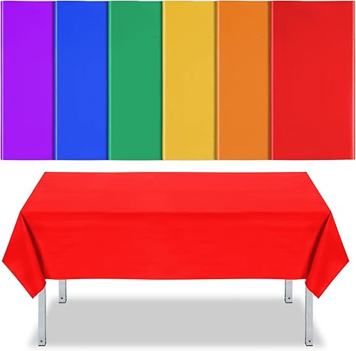 Paquete de 6 manteles de plástico de colores surtidos, manteles rectangulares desechables de colores de arco iris para fiesta de cumpleaños, boda,