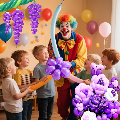 Image of 260 Purple Long Balloons for Balloon Garland Thickening Skinny Latex Twisting Animals Modeling Christmas Birthday Wedding Party Festival Decorations 100pcs